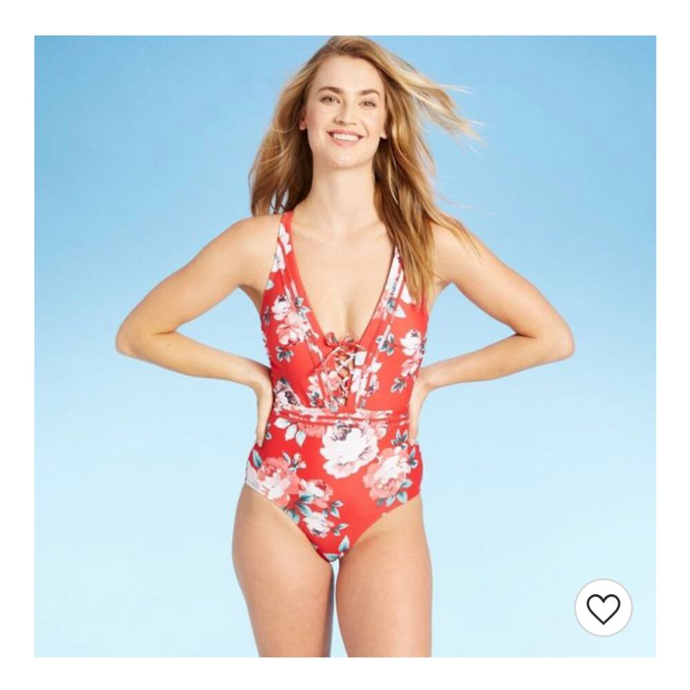 NEW Kona Sol - Target floral lace red swimsuit